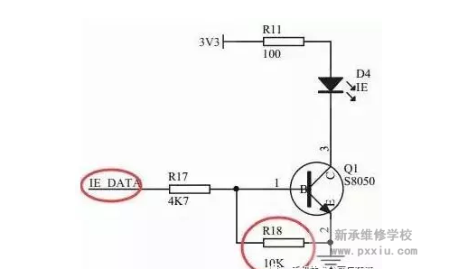 如上图，R13和R14，一端接到了3.3V，一端通过J17连接到单片机引脚，这两个电阻就是上拉电阻。